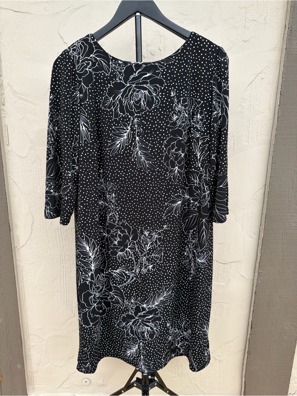 Taylor Black Dress with White Floral and Dot Print - Long Sleeve